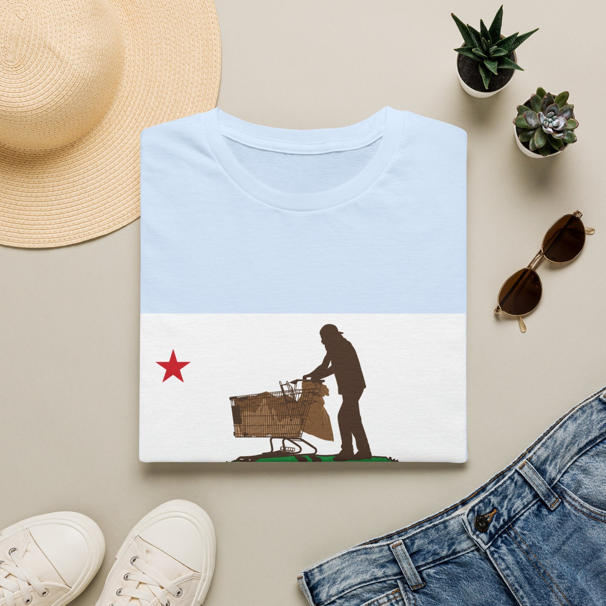 California Republic Grocery Cart T-Shirt — Funny State Flag Design