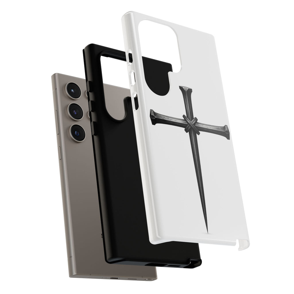 Nail Cross Tough Phone Case – Minimal Gothic Christian Armor for Samsung & iPhone