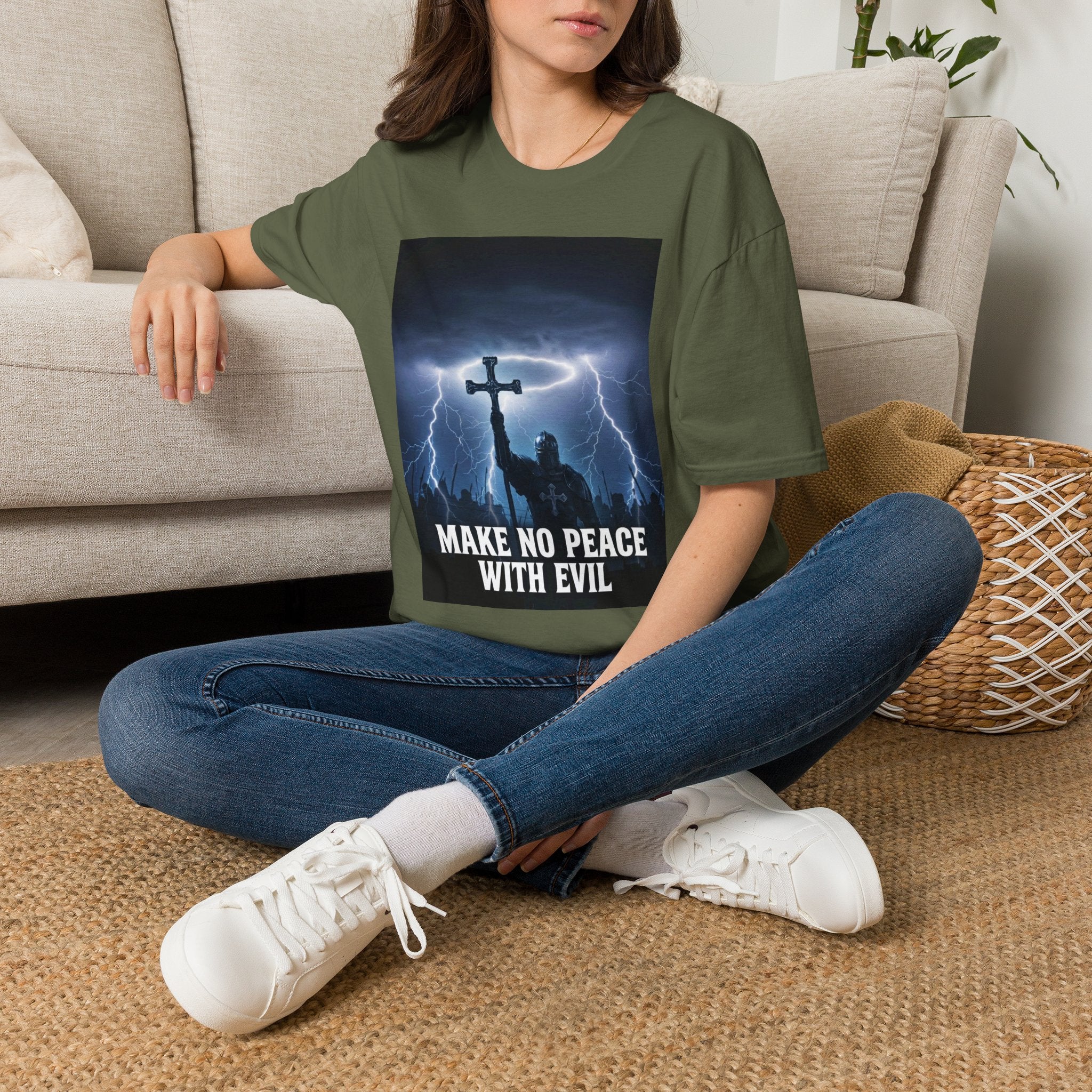Make No Peace With Evil T-Shirt – Lightning Cross Christian Faith Tee