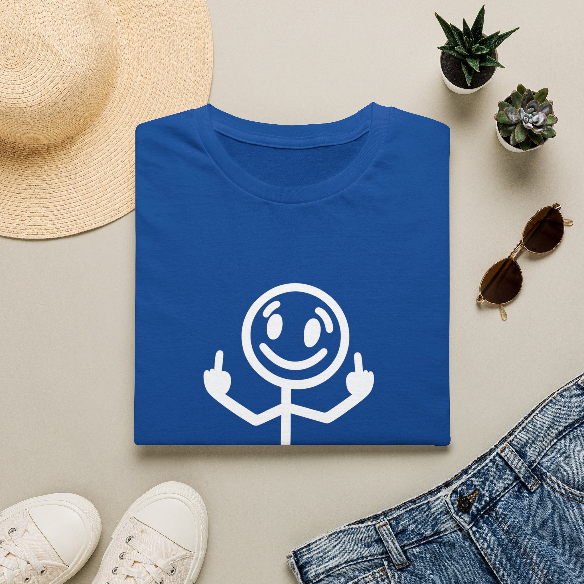Zero White Guilt T-Shirt — Smiley Stick Figure Flipping Off Graphic Tee