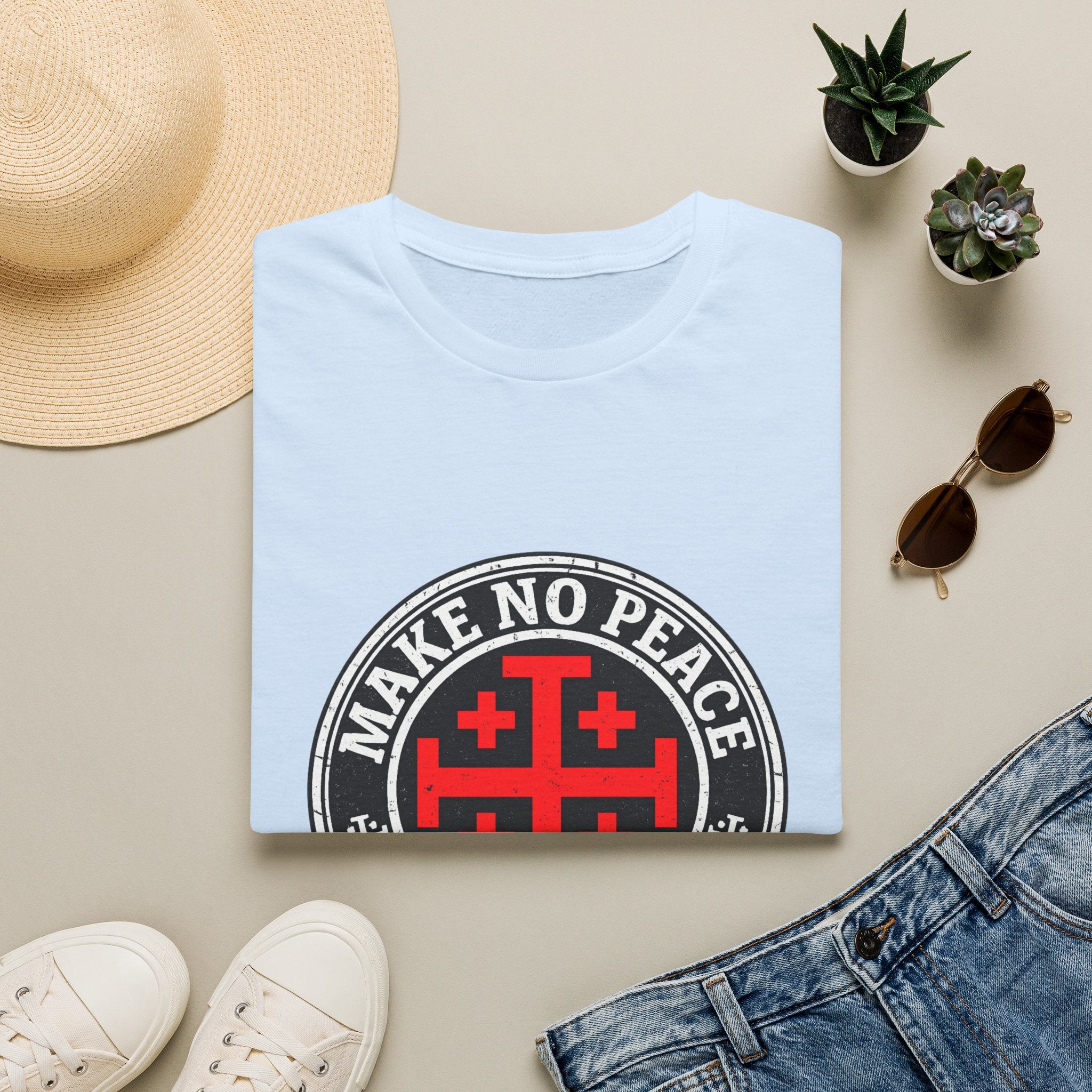 Make No Peace T-Shirt — Bold Crusader Emblem Tee ("Make No Peace With Evil")