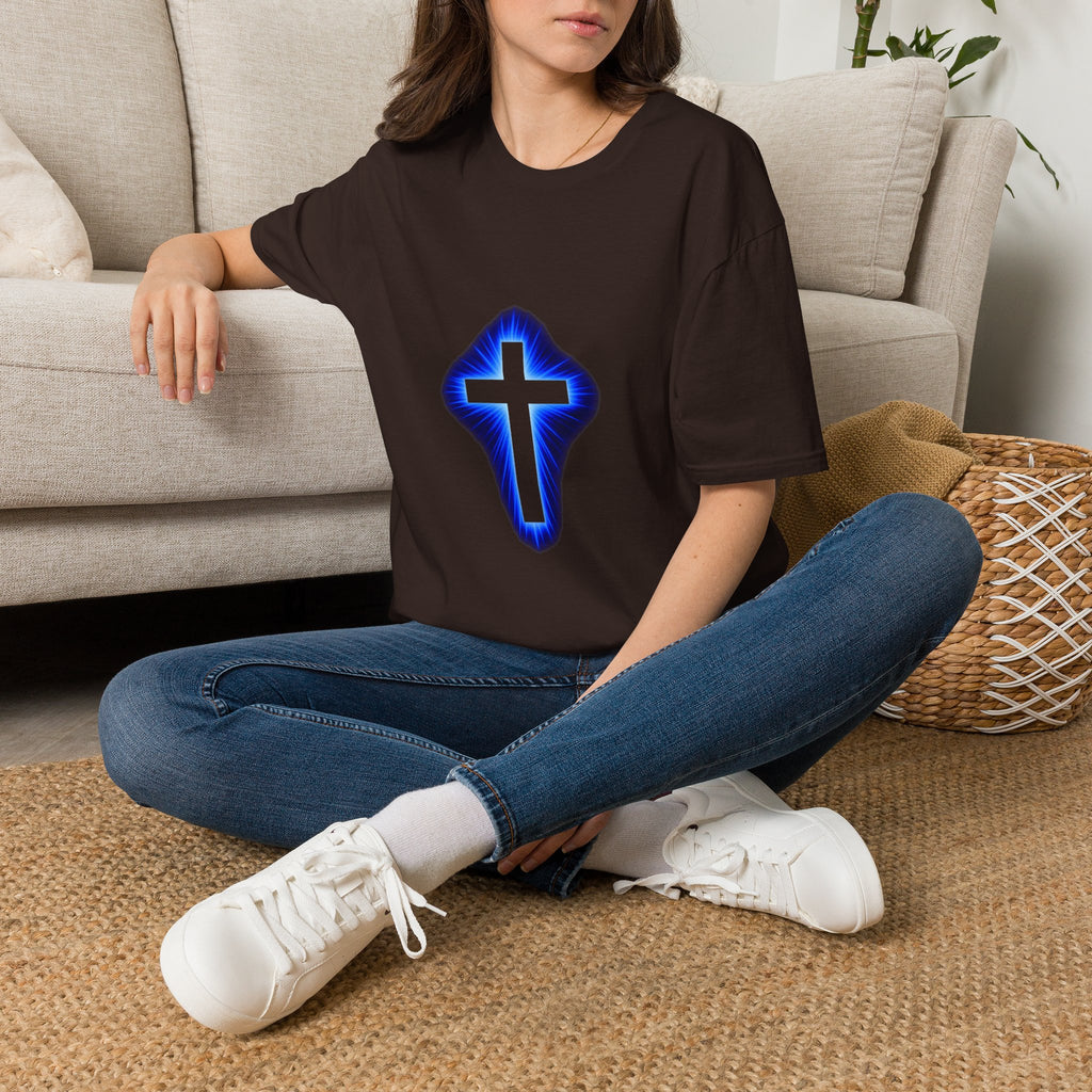 Blue Glowing Cross T‑Shirt — Christian Faith Graphic Tee