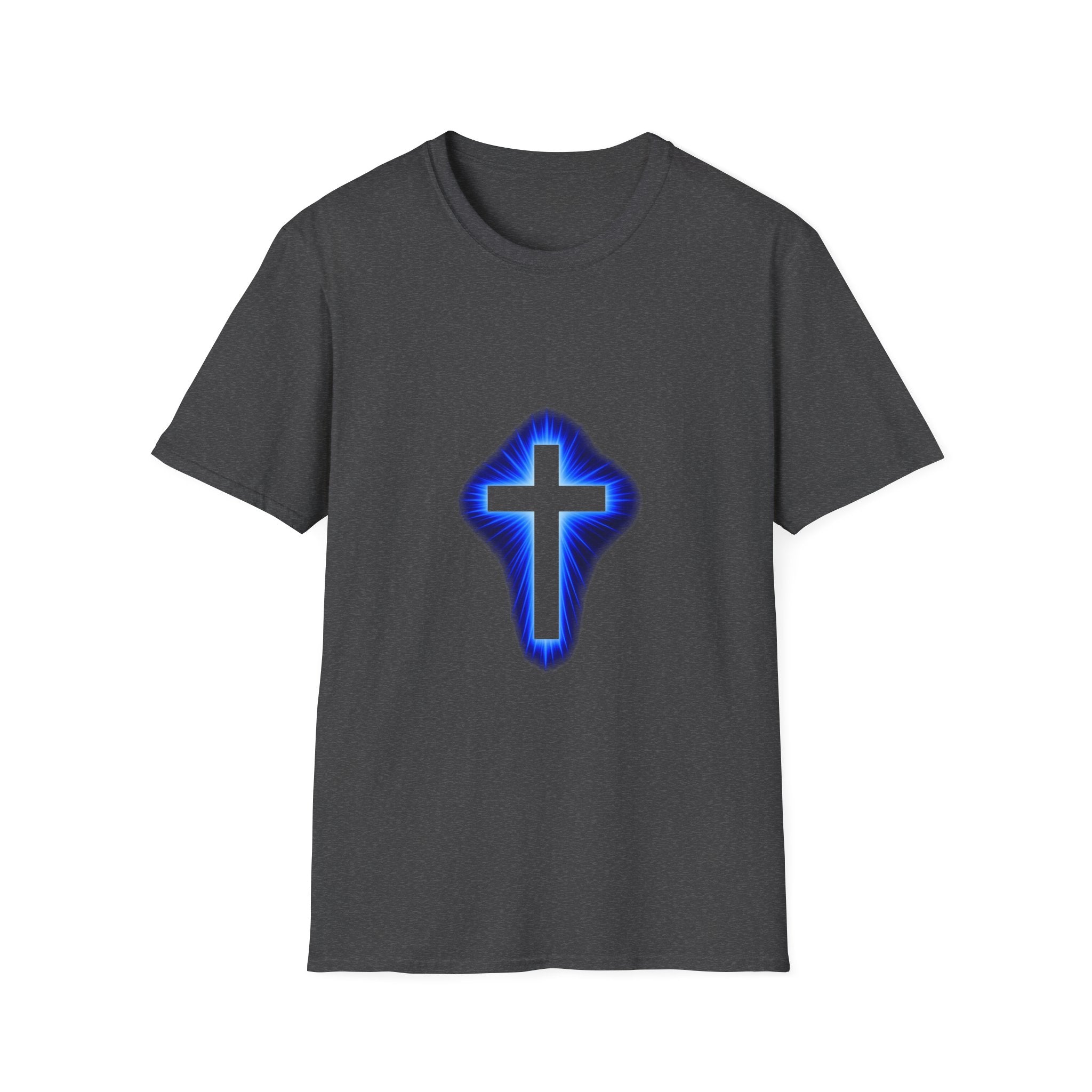 Blue Glowing Cross T‑Shirt — Christian Faith Graphic Tee