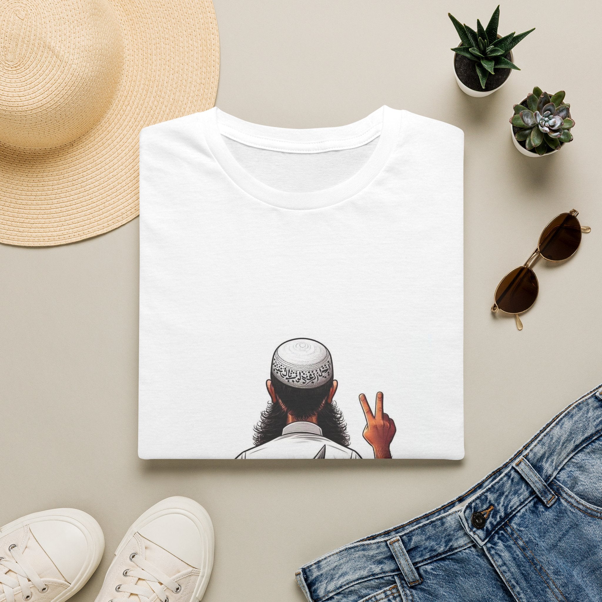 Muslim Peace Sign T-Shirt —Deception Prayer Cap Giving Peace Gesture