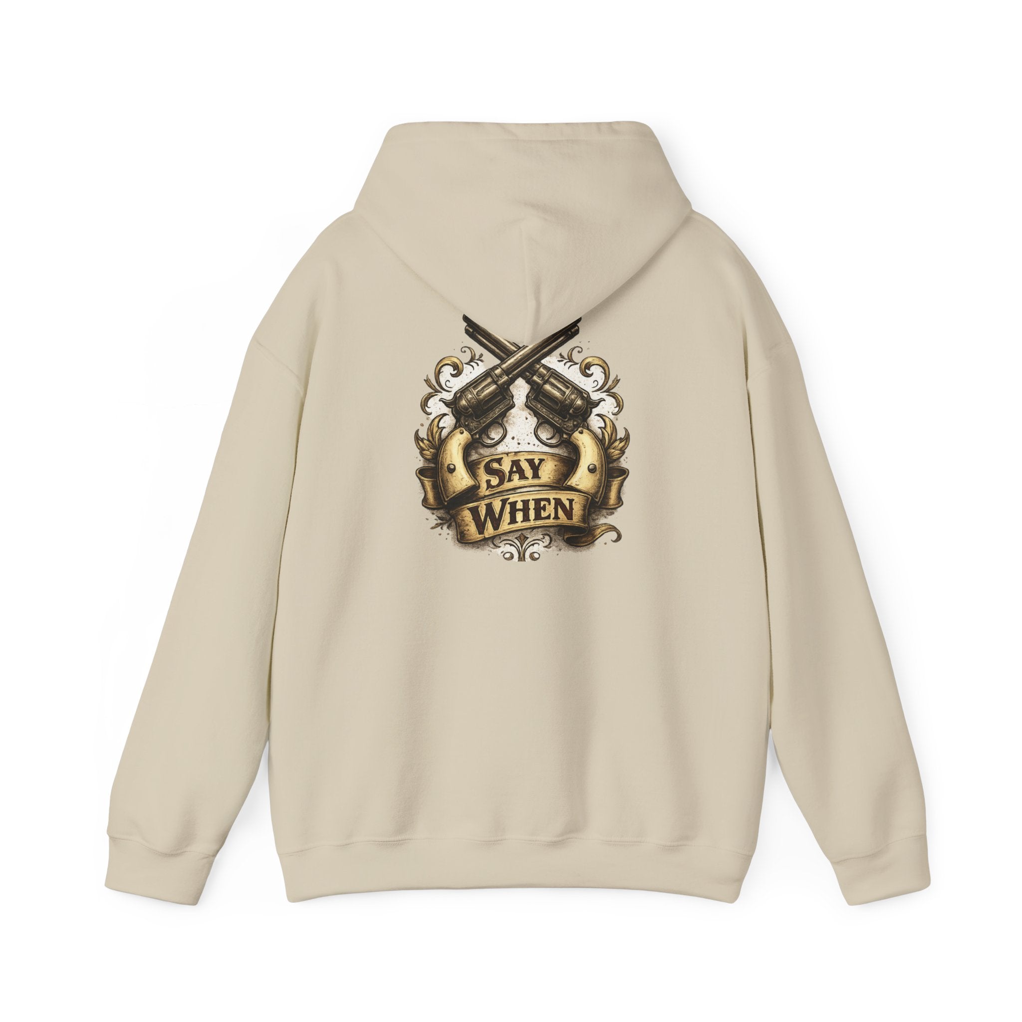 Western Outlaw Hoodie — "Say When" Vintage Gunslinger Pullover