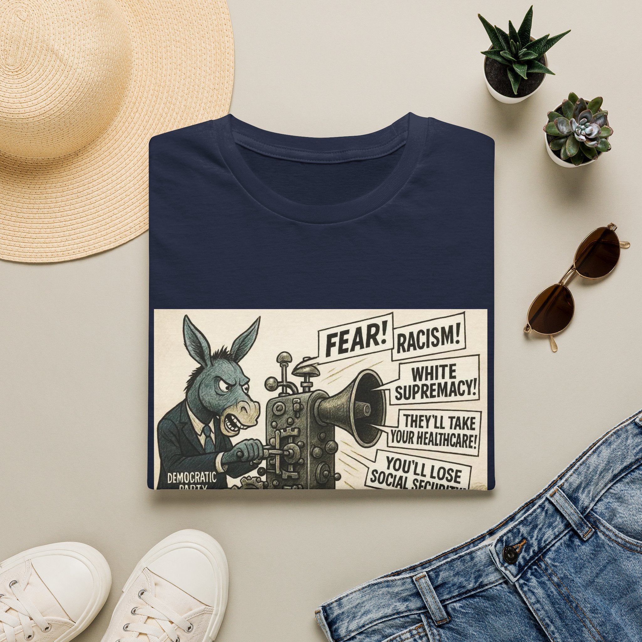 Graphic T-Shirt — Vintage Political Cartoon ‘Fear! Racism! White Supremacy!’