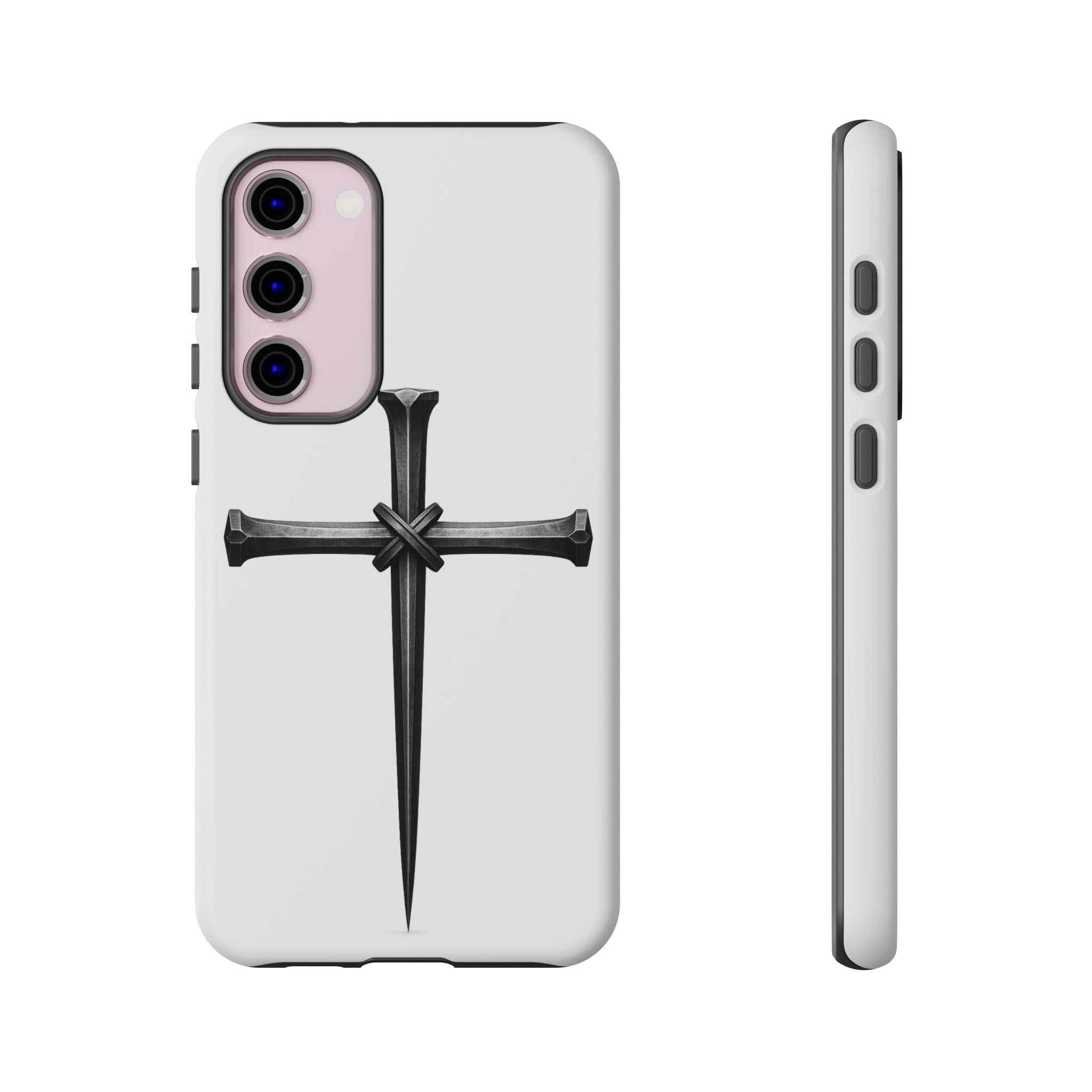 Nail Cross Tough Phone Case – Minimal Gothic Christian Armor for Samsung & iPhone