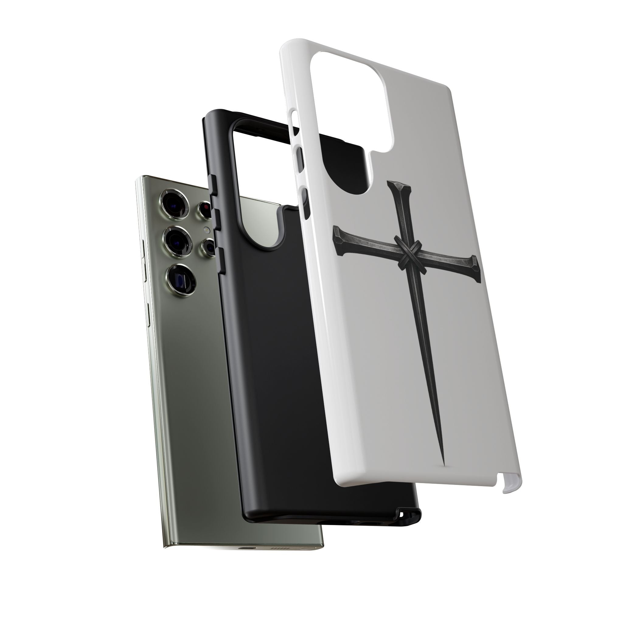 Nail Cross Tough Phone Case – Minimal Gothic Christian Armor for Samsung & iPhone