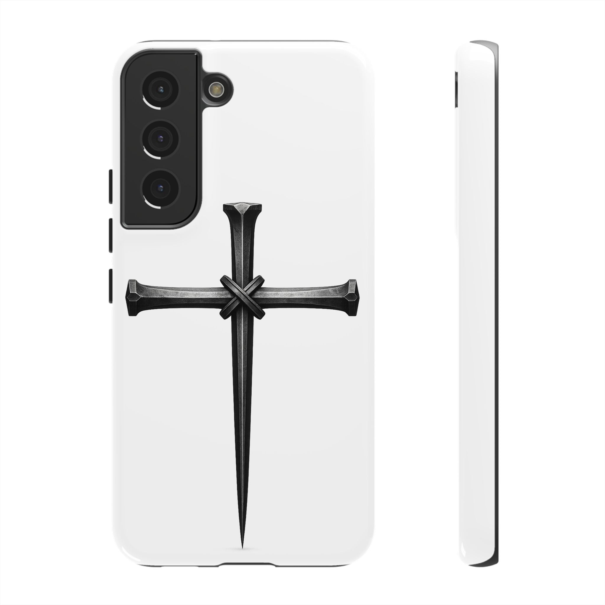 Nail Cross Tough Phone Case – Minimal Gothic Christian Armor for Samsung & iPhone