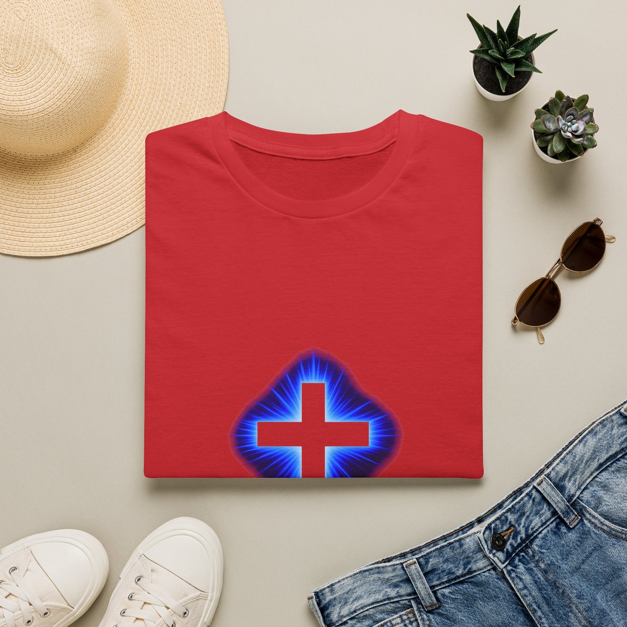 Blue Glowing Cross T‑Shirt — Christian Faith Graphic Tee