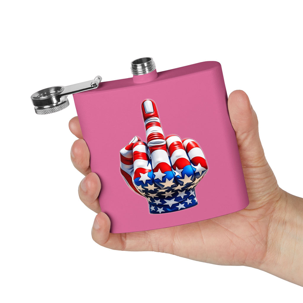 6oz Stainless Steel Flask — Patriotic Middle Finger USA Flag Design