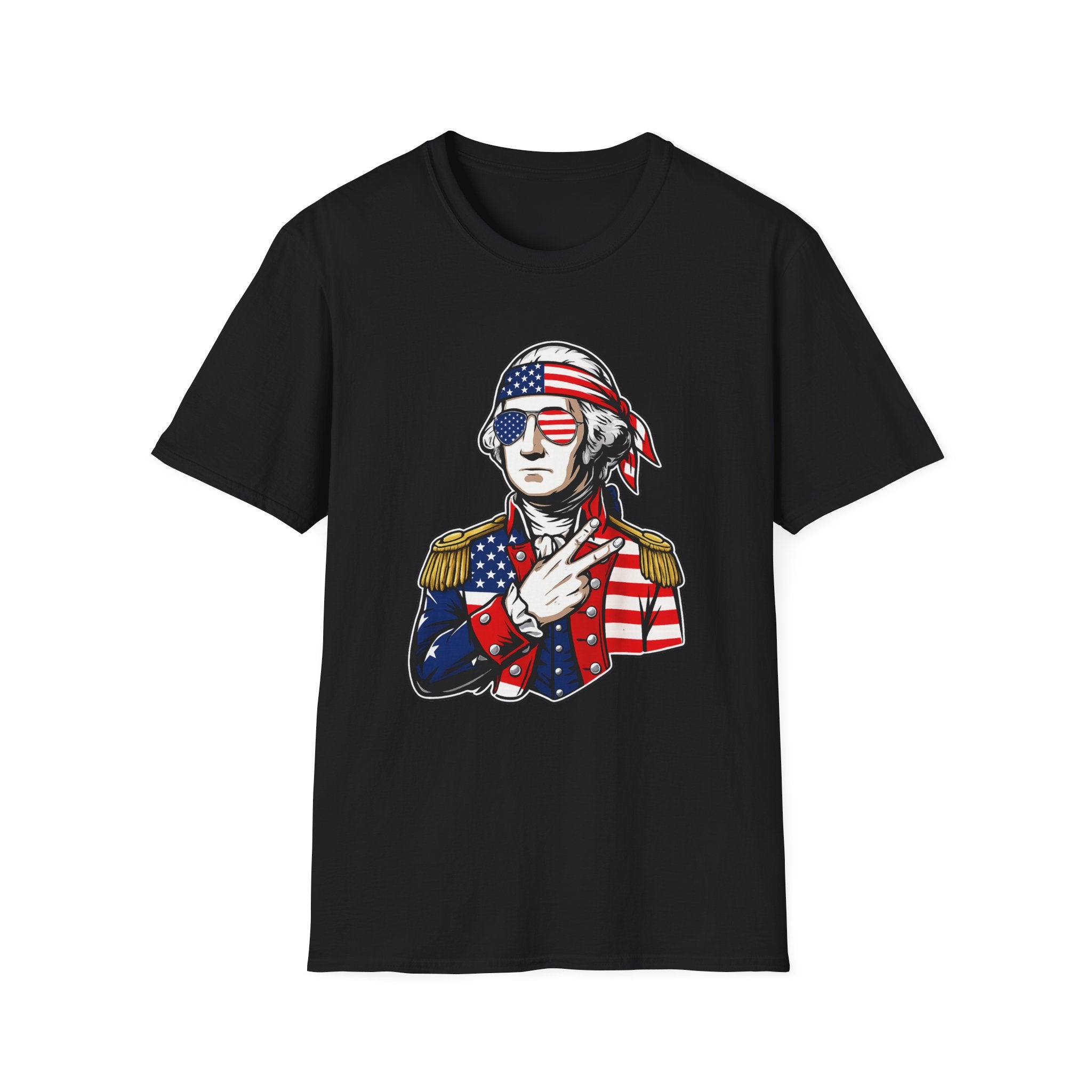 Patriotic George Washington T-Shirt – American Flag Bandana & Shades Tee