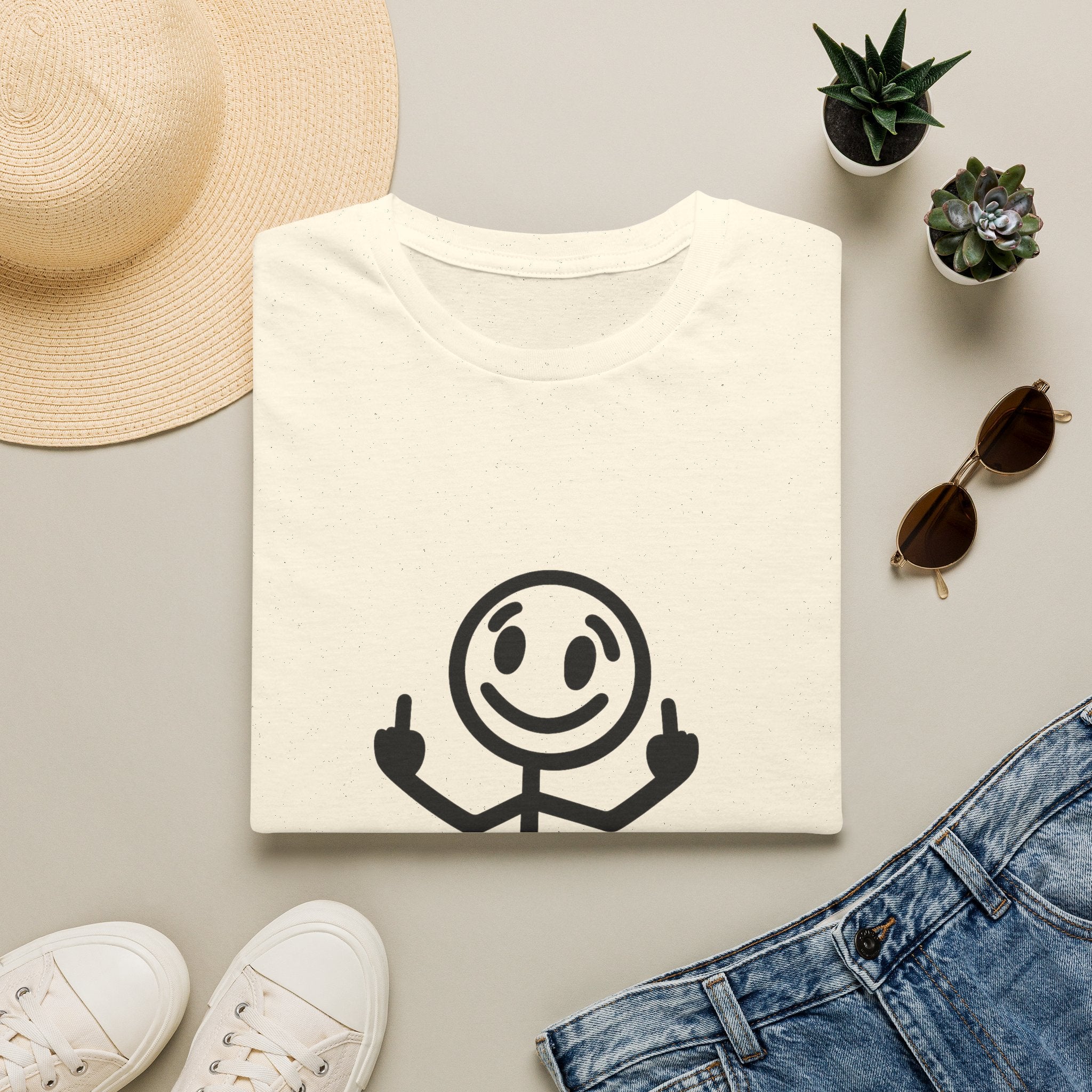 Graphic T-Shirt — 'Zero White Guilt' Smiley Stick Figure Middle Finger