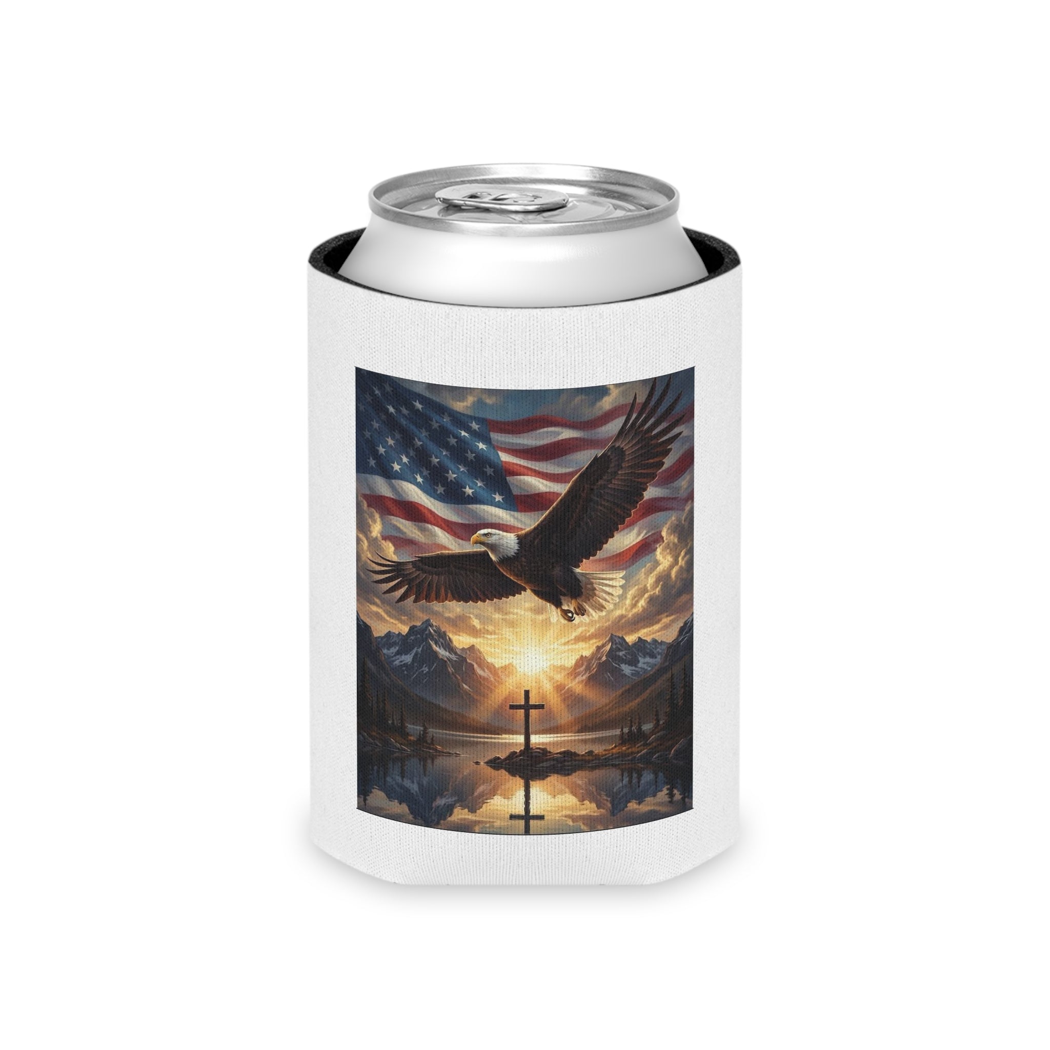 Patriotic Eagle & Cross Can Cooler – American Flag Beer Cooler