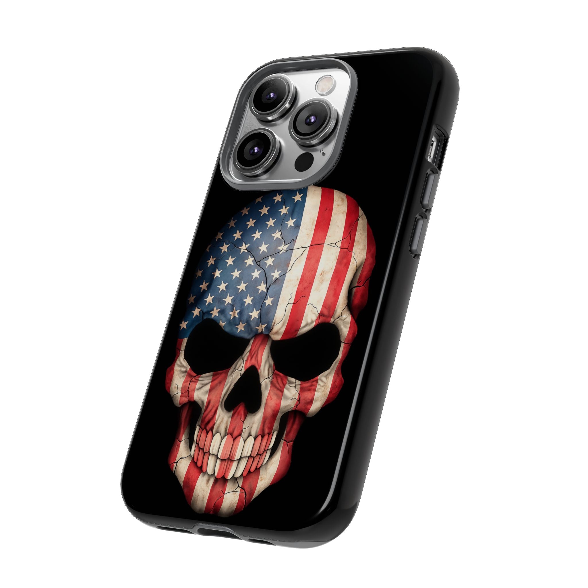 American Flag Skull Phone Case - Patriotic Tough Protective Cover