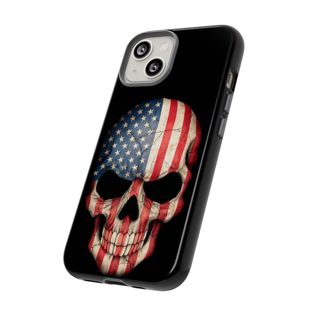 American Flag Skull Phone Case - Patriotic Tough Protective Cover