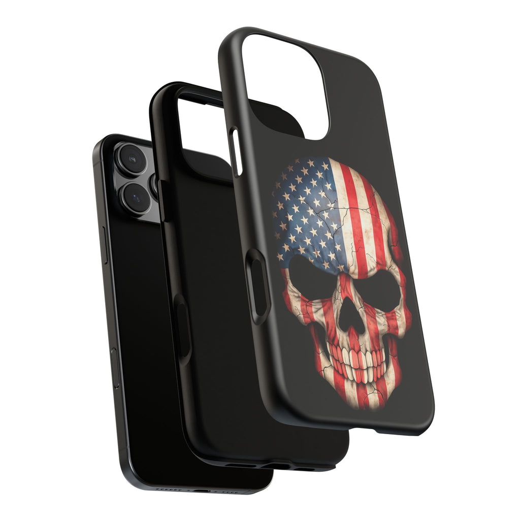 American Flag Skull Phone Case - Patriotic Tough Protective Cover