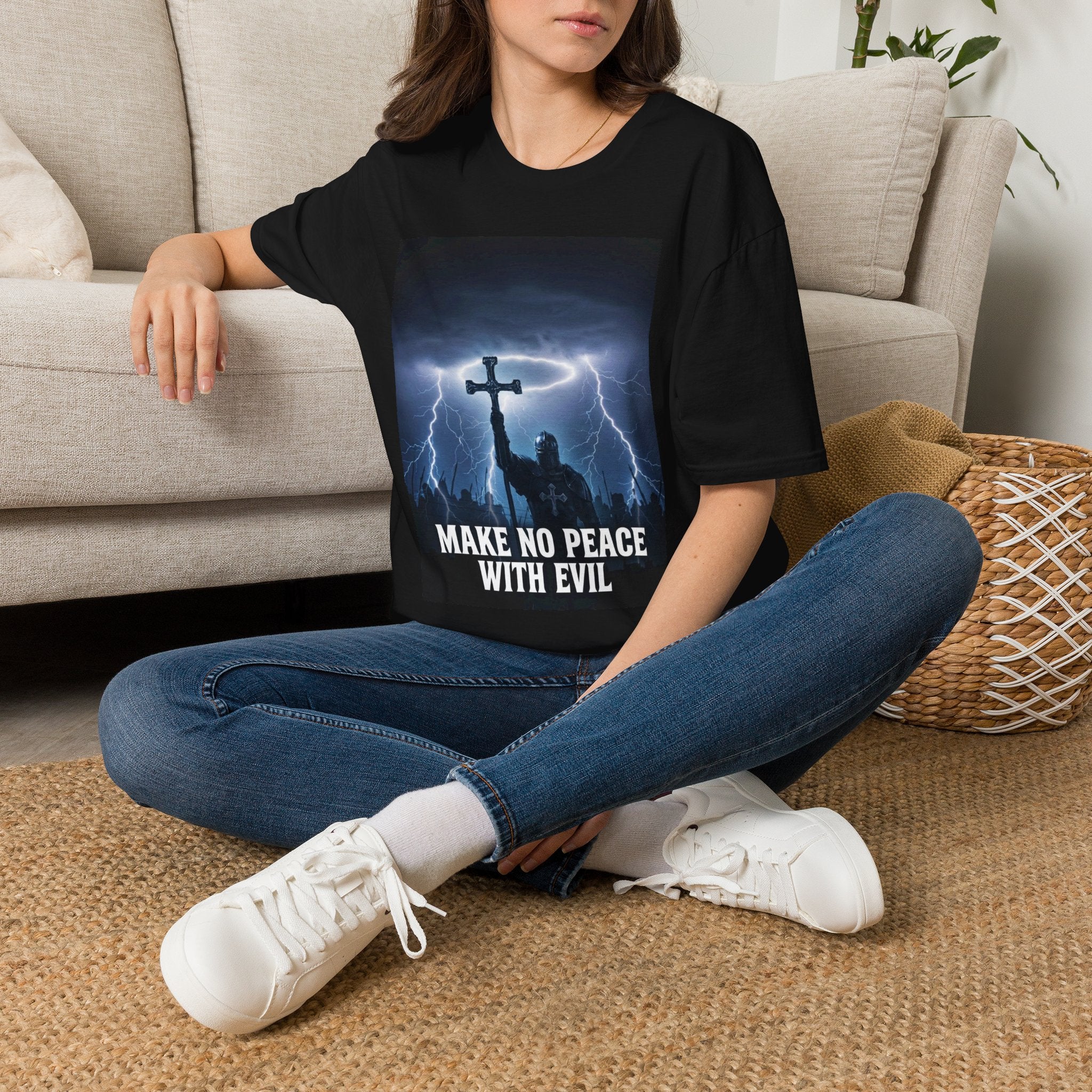Make No Peace With Evil T-Shirt – Lightning Cross Christian Faith Tee