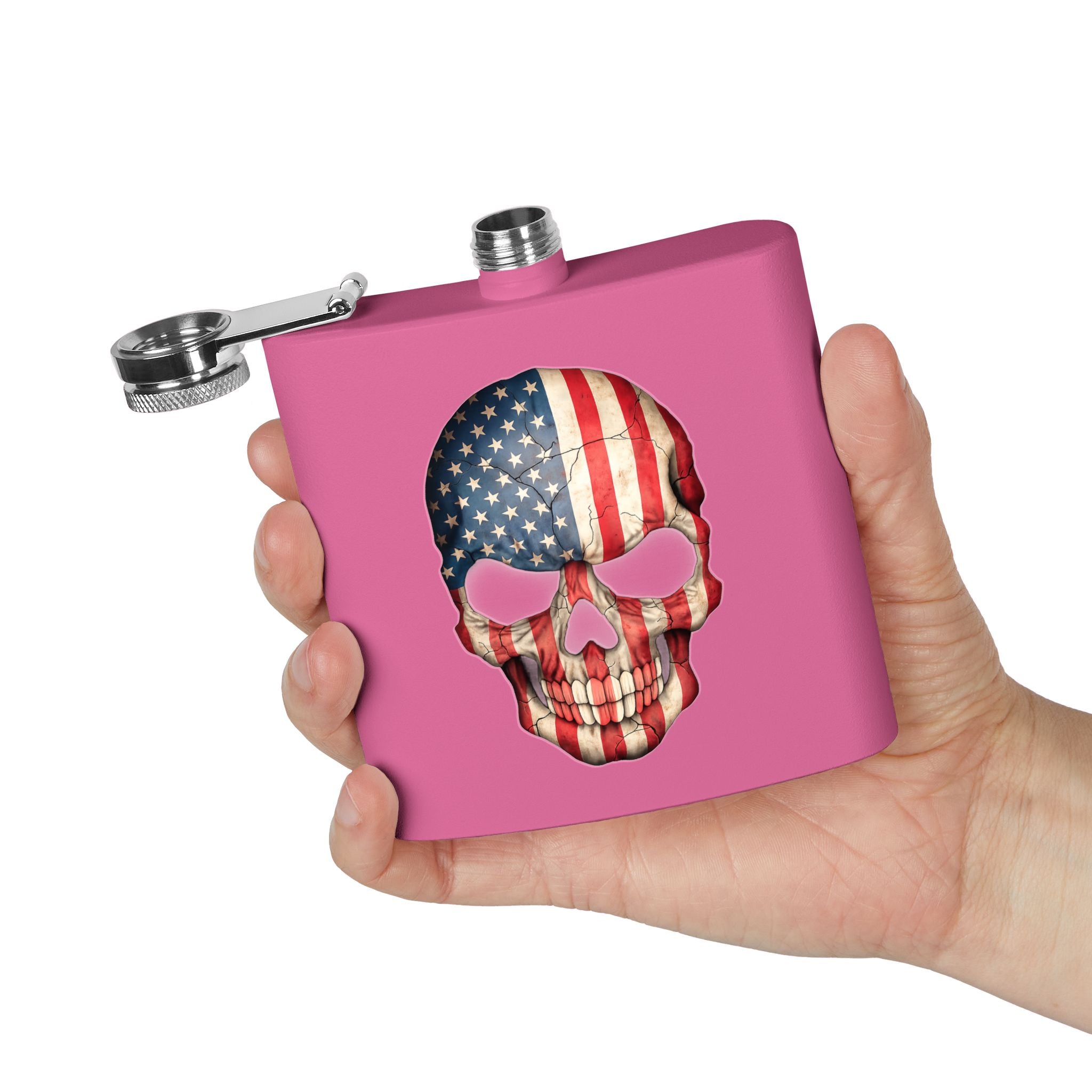 American Flag Skull Flask — 6oz Stainless Steel Patriotic Hip Flask