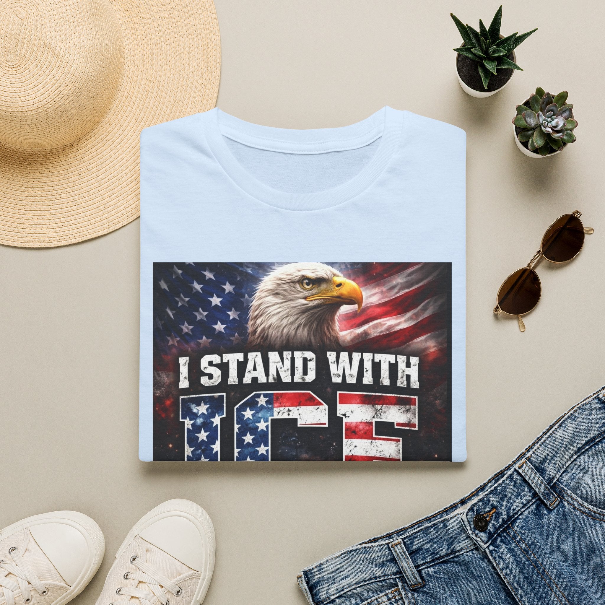 I Stand With ICE American Flag Eagle T-Shirt — Pro-ICE Patriotic Tee