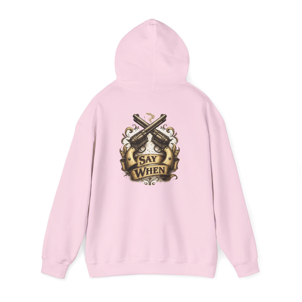 Western Outlaw Hoodie — "Say When" Vintage Gunslinger Pullover