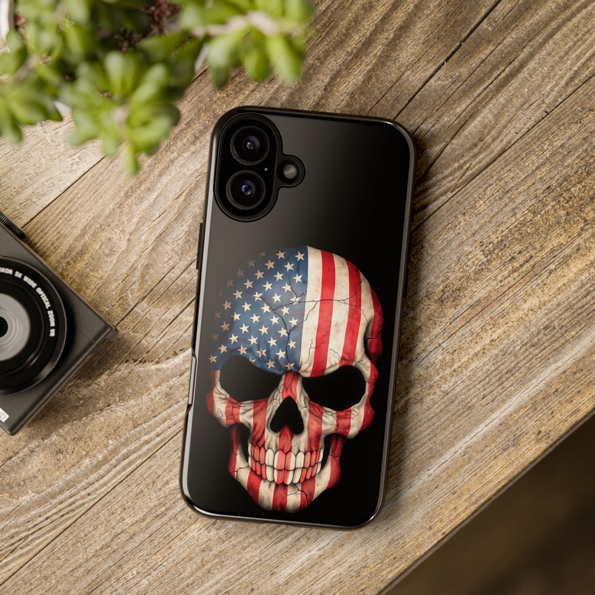 American Flag Skull Phone Case - Patriotic Tough Protective Cover