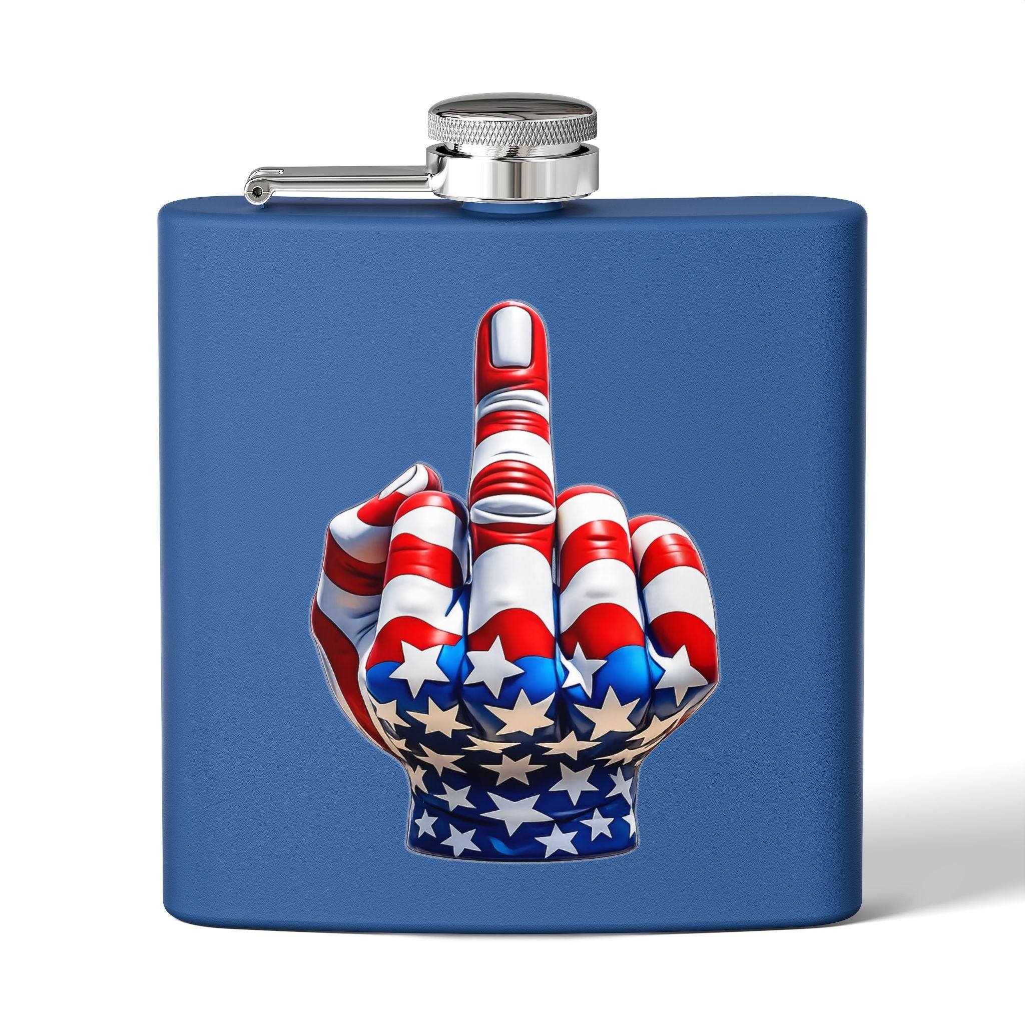 6oz Stainless Steel Flask — Patriotic Middle Finger USA Flag Design