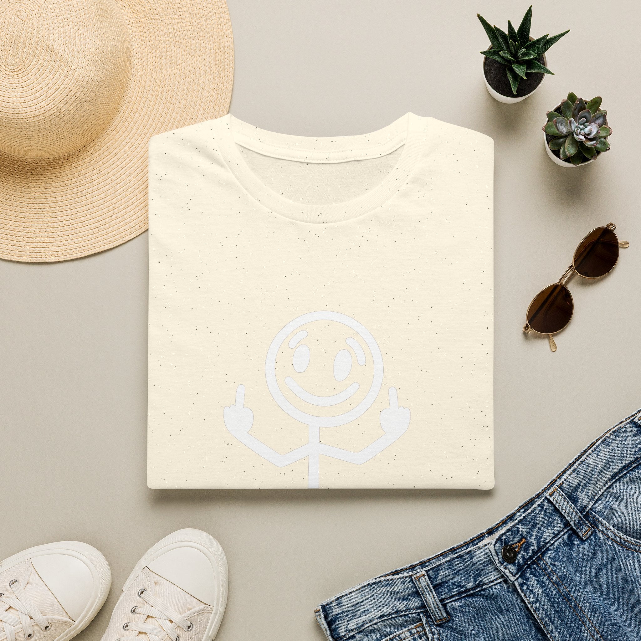 Zero White Guilt T-Shirt — Smiley Stick Figure Flipping Off Graphic Tee