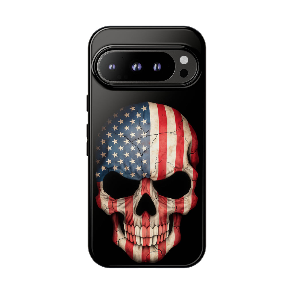 American Flag Skull Phone Case - Patriotic Tough Protective Cover