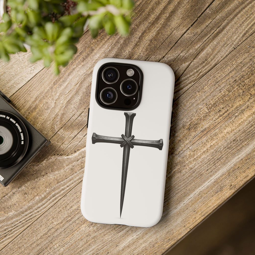 Nail Cross Tough Phone Case – Minimal Gothic Christian Armor for Samsung & iPhone