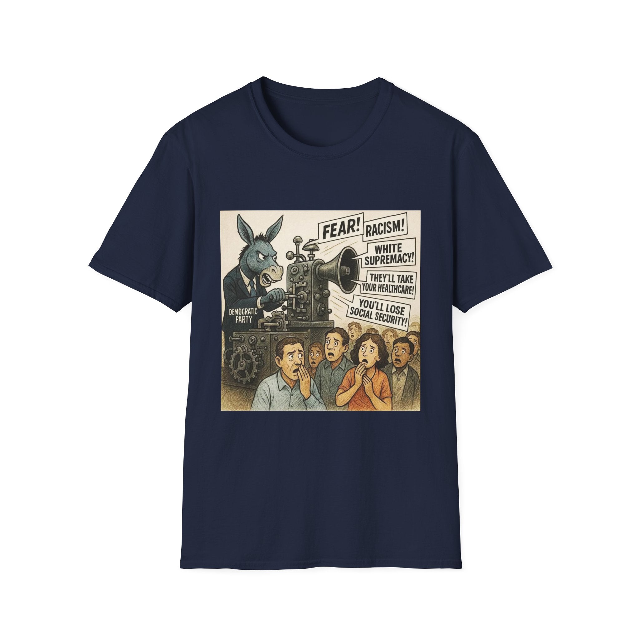 Graphic T-Shirt — Vintage Political Cartoon ‘Fear! Racism! White Supremacy!’