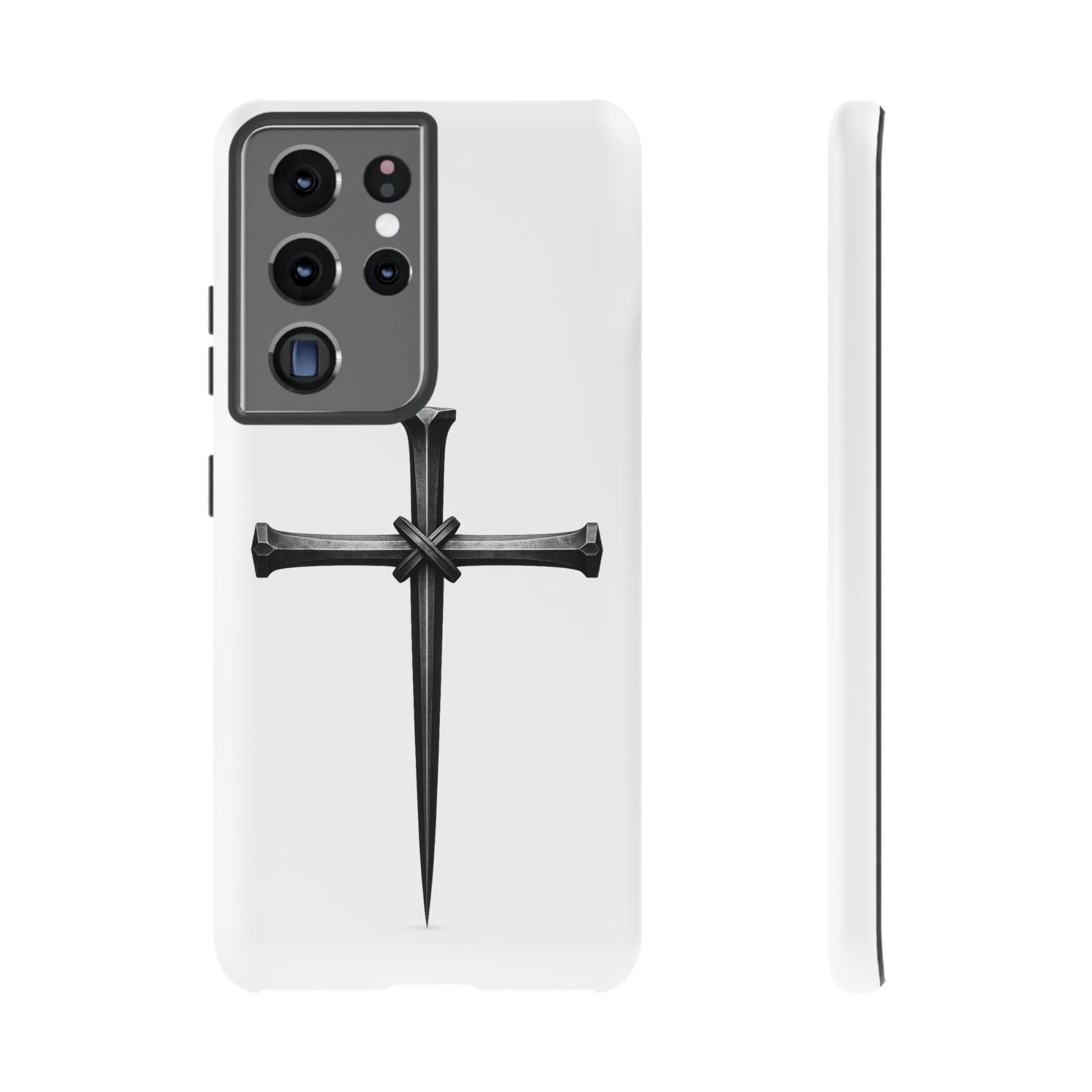 Nail Cross Tough Phone Case – Minimal Gothic Christian Armor for Samsung & iPhone