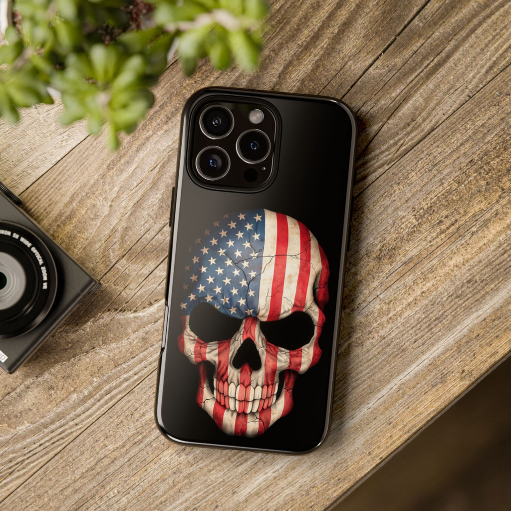 American Flag Skull Phone Case - Patriotic Tough Protective Cover