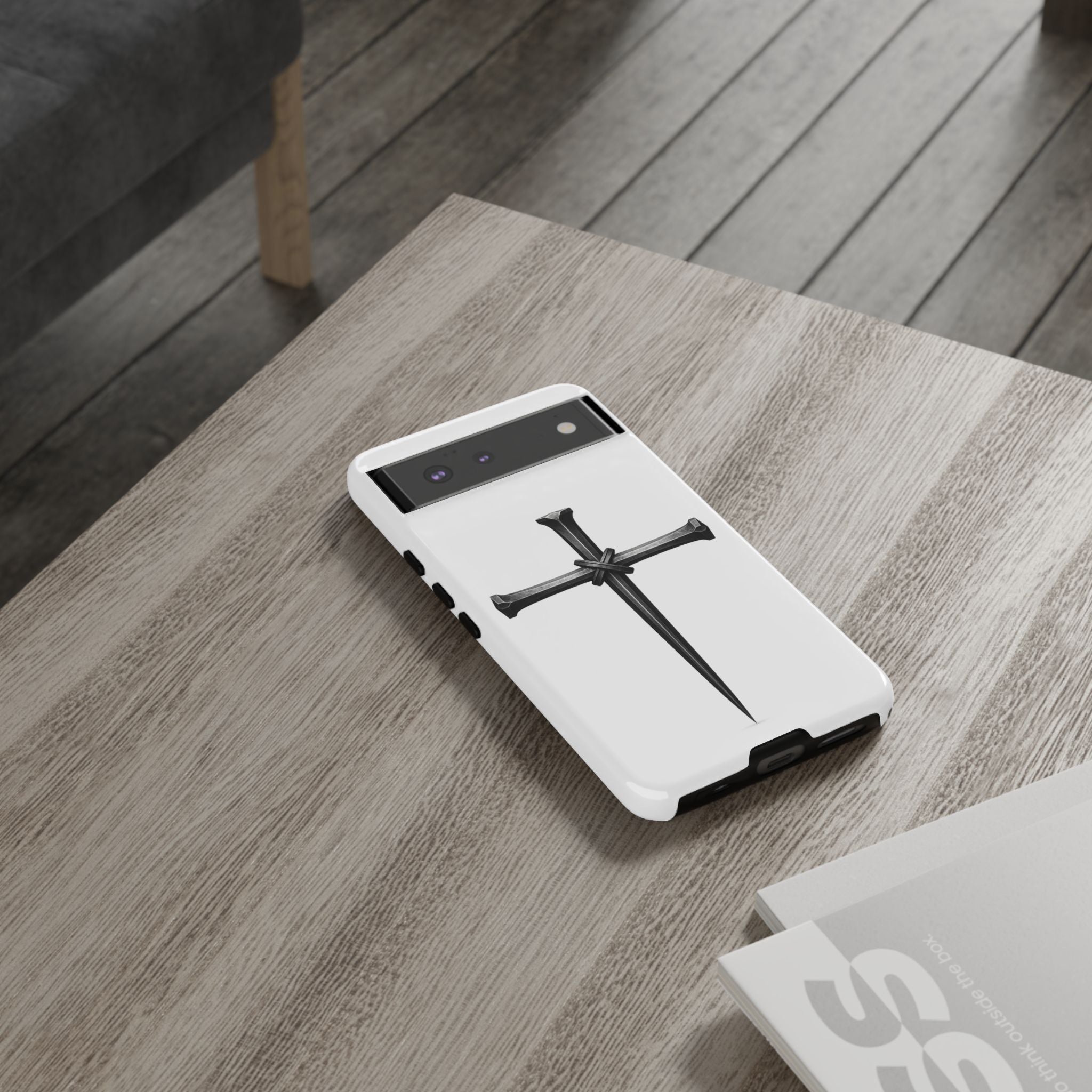 Nail Cross Tough Phone Case – Minimal Gothic Christian Armor for Samsung & iPhone