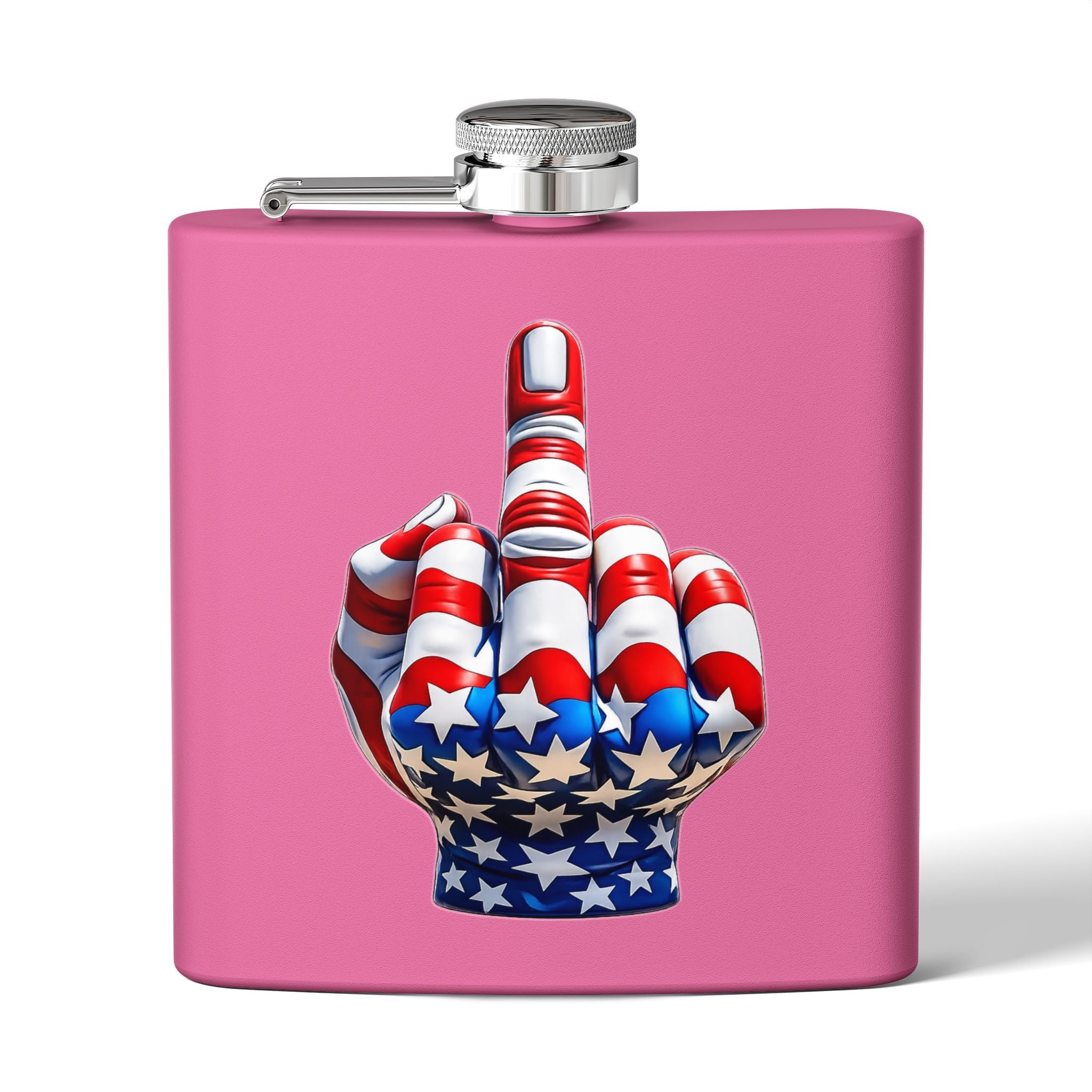 6oz Stainless Steel Flask — Patriotic Middle Finger USA Flag Design