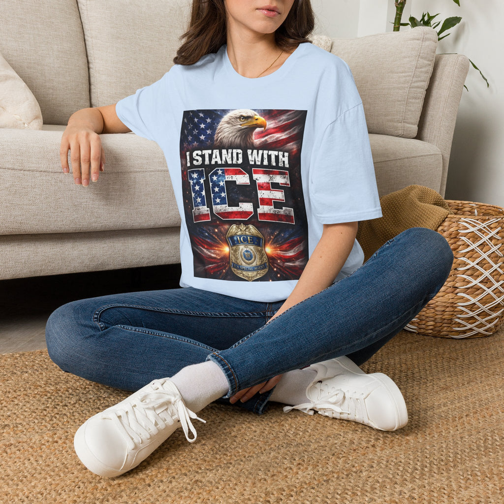 I Stand With ICE American Flag Eagle T-Shirt — Pro-ICE Patriotic Tee
