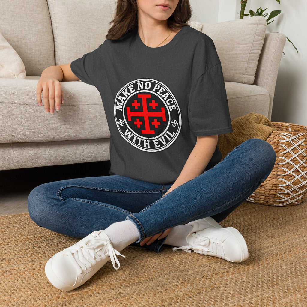 Make No Peace T-Shirt — Bold Crusader Emblem Tee ("Make No Peace With Evil")
