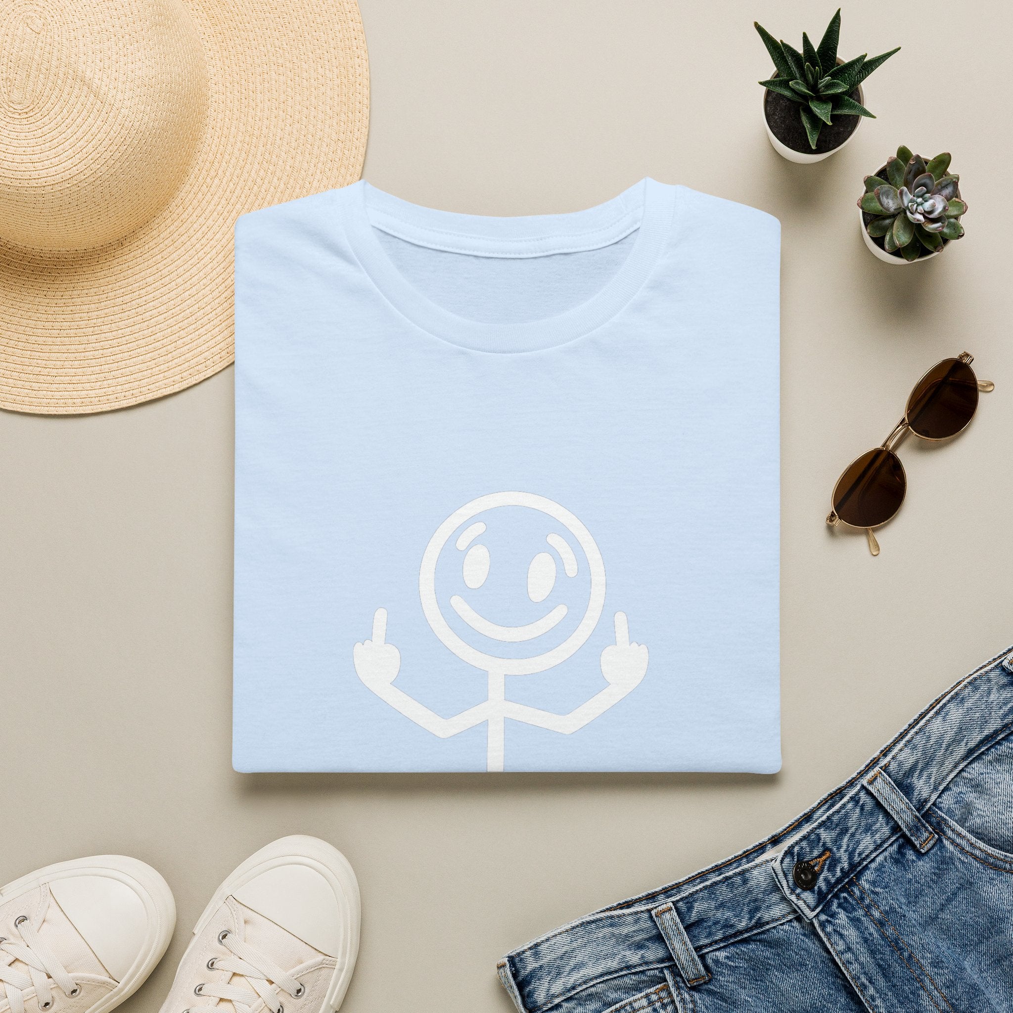 Zero White Guilt T-Shirt — Smiley Stick Figure Flipping Off Graphic Tee