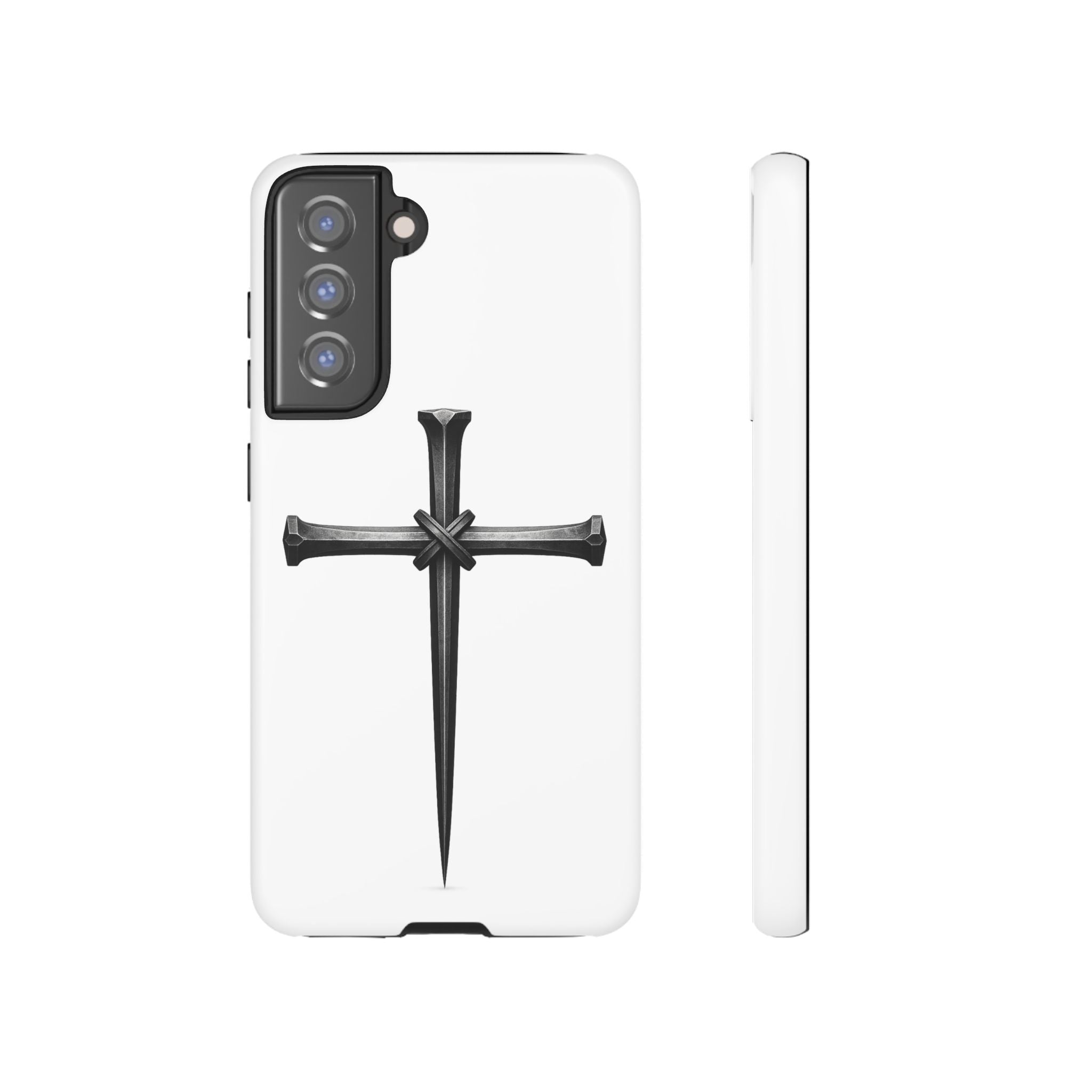 Nail Cross Tough Phone Case – Minimal Gothic Christian Armor for Samsung & iPhone