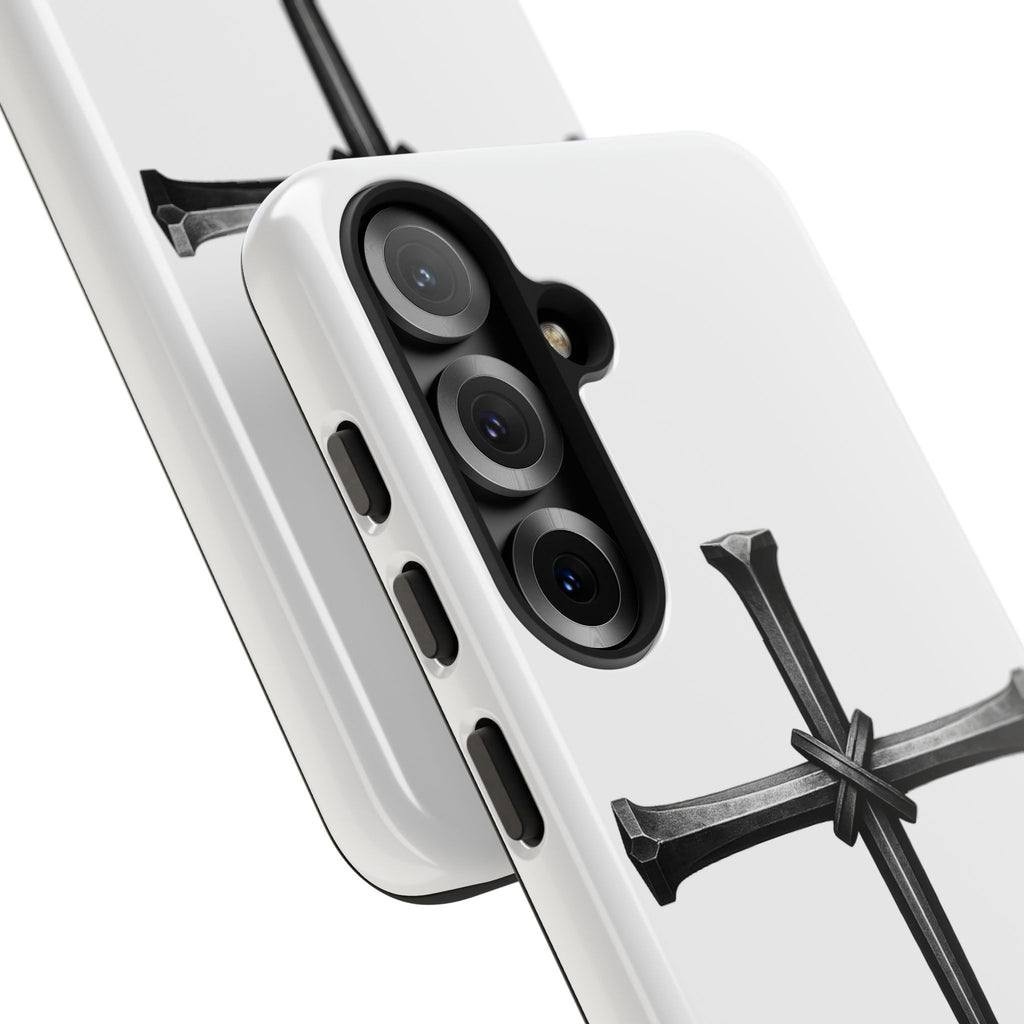 Nail Cross Tough Phone Case – Minimal Gothic Christian Armor for Samsung & iPhone
