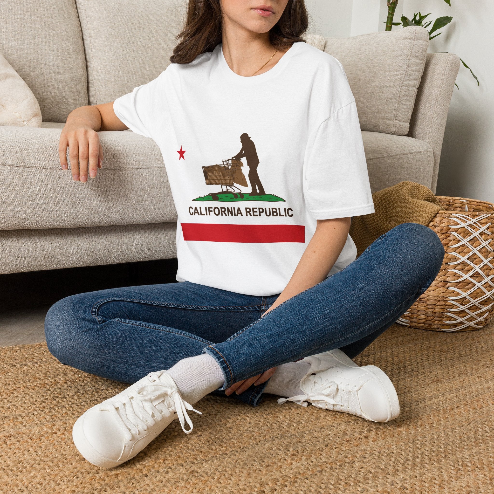 California Republic Grocery Cart T-Shirt — Funny State Flag Design