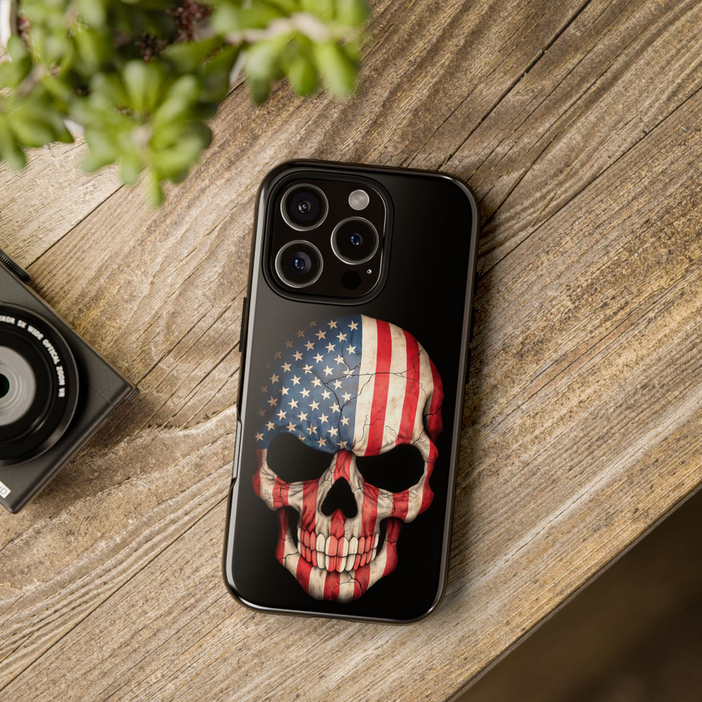 American Flag Skull Phone Case - Patriotic Tough Protective Cover