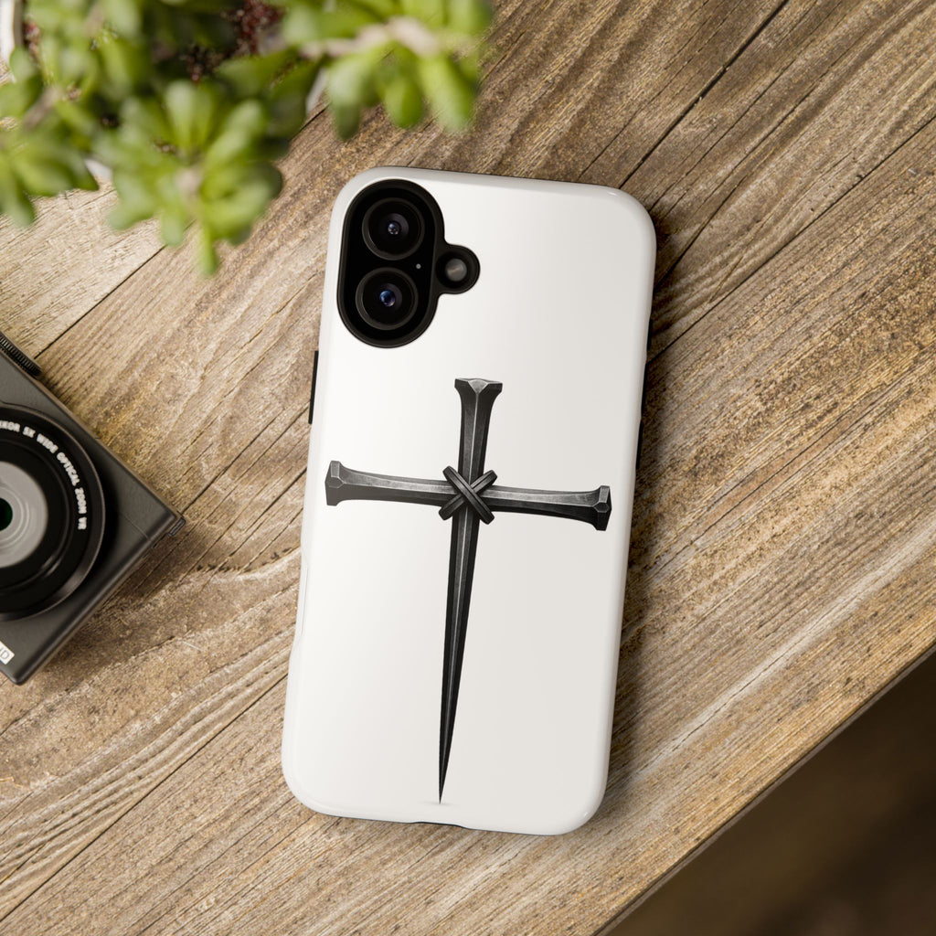 Nail Cross Tough Phone Case – Minimal Gothic Christian Armor for Samsung & iPhone