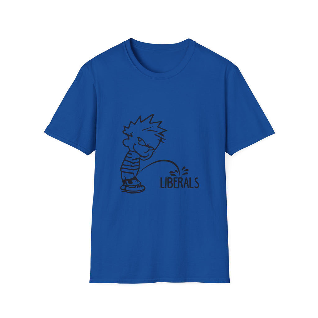 Political Humor T-Shirt — Cartoon Boy ‘Peeing on Liberals’ Graphic