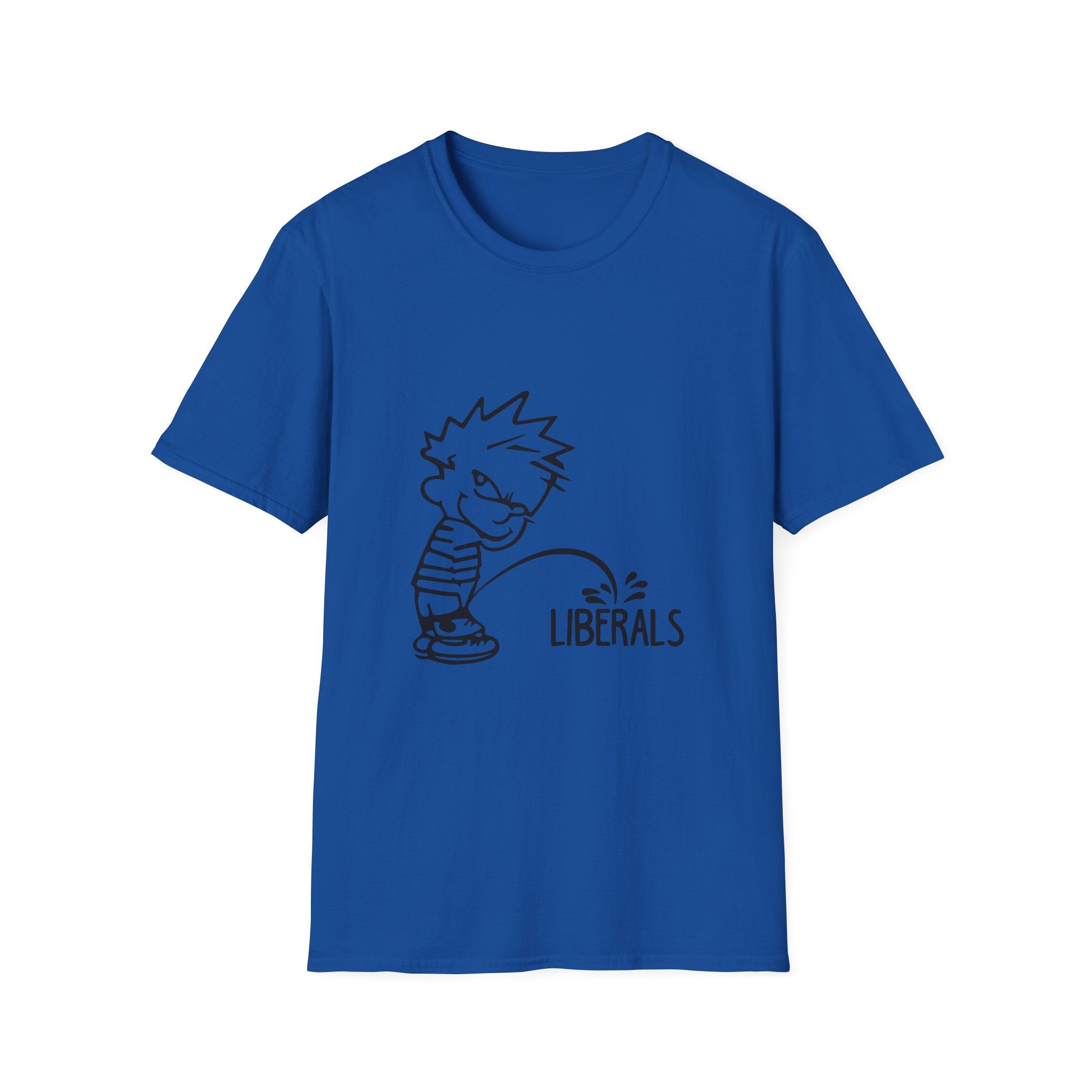 Political Humor T-Shirt — Cartoon Boy ‘Peeing on Liberals’ Graphic