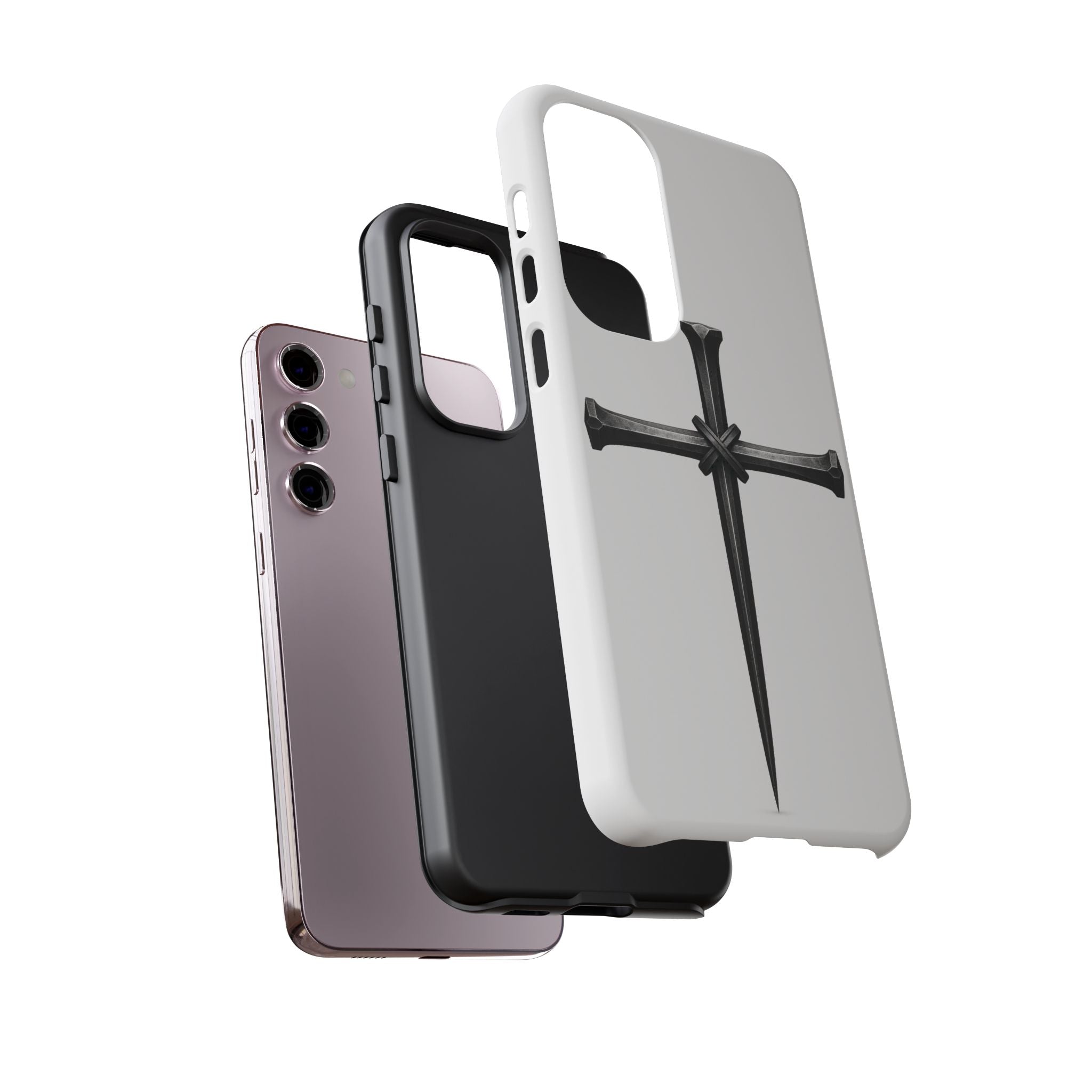 Nail Cross Tough Phone Case – Minimal Gothic Christian Armor for Samsung & iPhone
