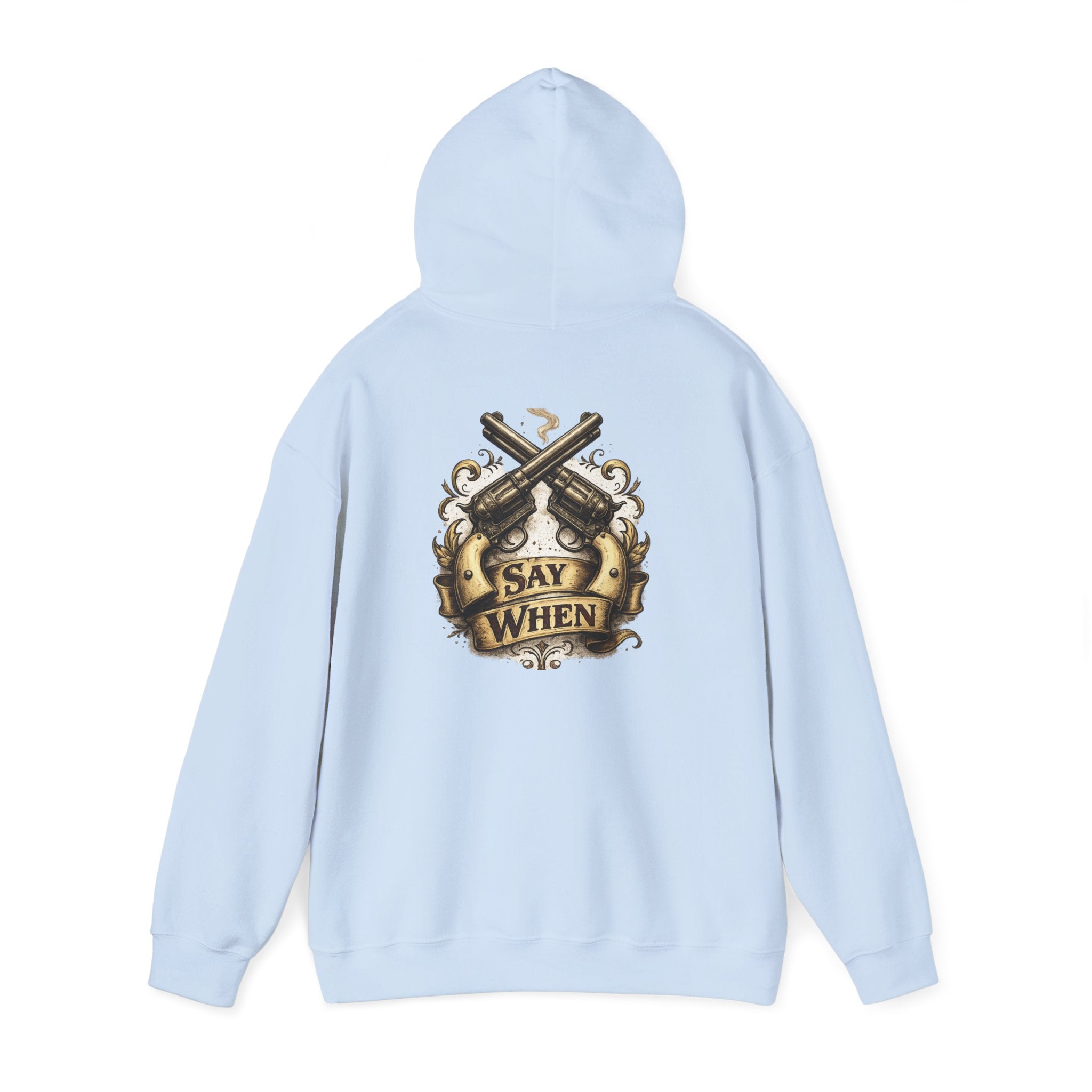 Western Outlaw Hoodie — "Say When" Vintage Gunslinger Pullover