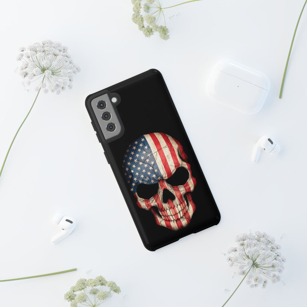 American Flag Skull Phone Case - Patriotic Tough Protective Cover