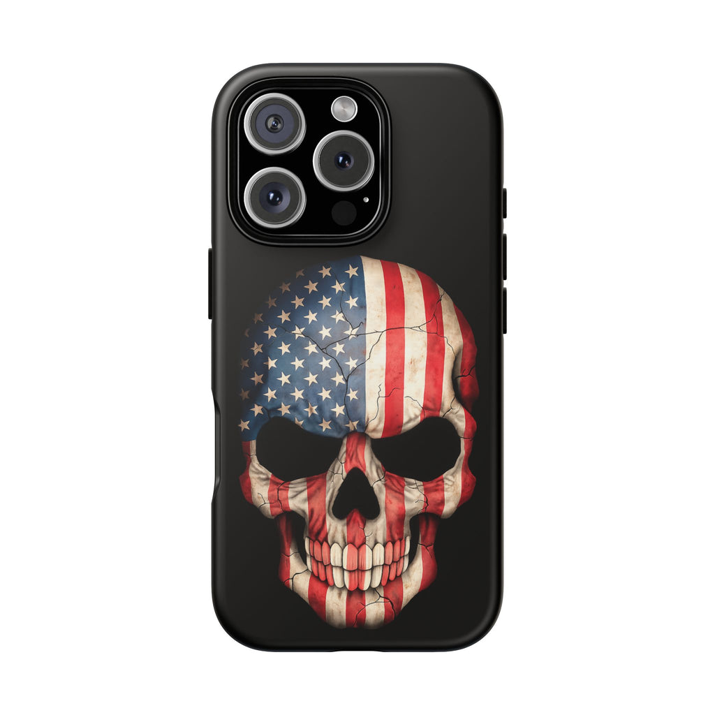 American Flag Skull Phone Case - Patriotic Tough Protective Cover