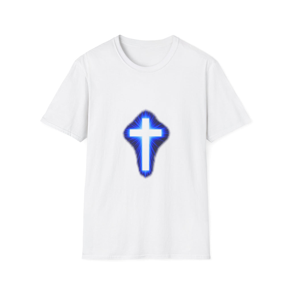 Blue Glowing Cross T‑Shirt — Christian Faith Graphic Tee